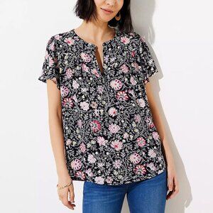 Ann Taylor LOFT Floral Flutter Sleeve Mixed Media Top Forever Navy Sz S M NWT